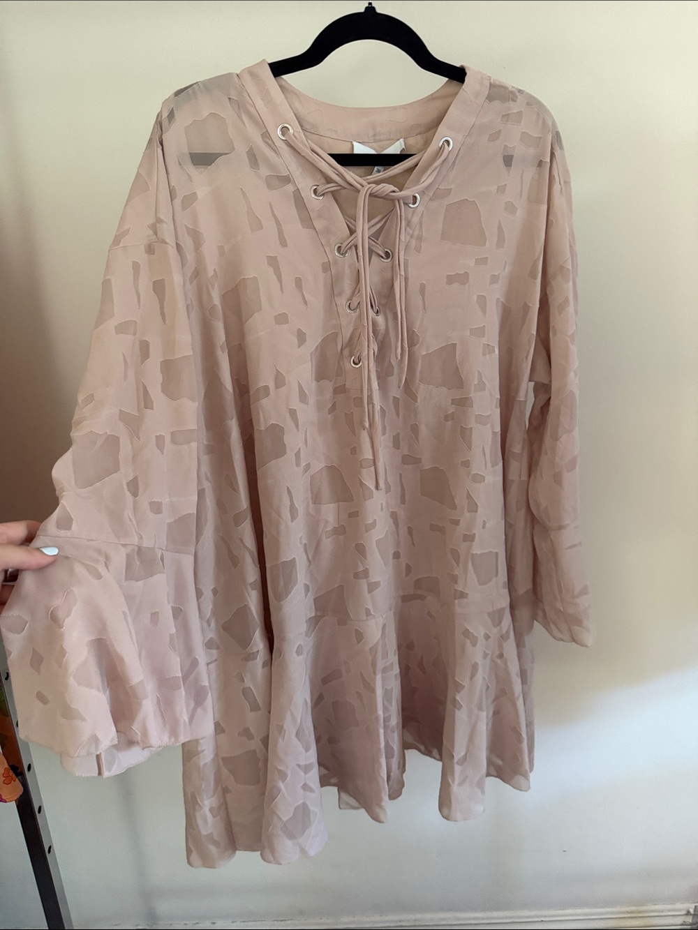 IRO Blush Sheer Lace-Up Long Sleeve Dress season 16W, Vintage